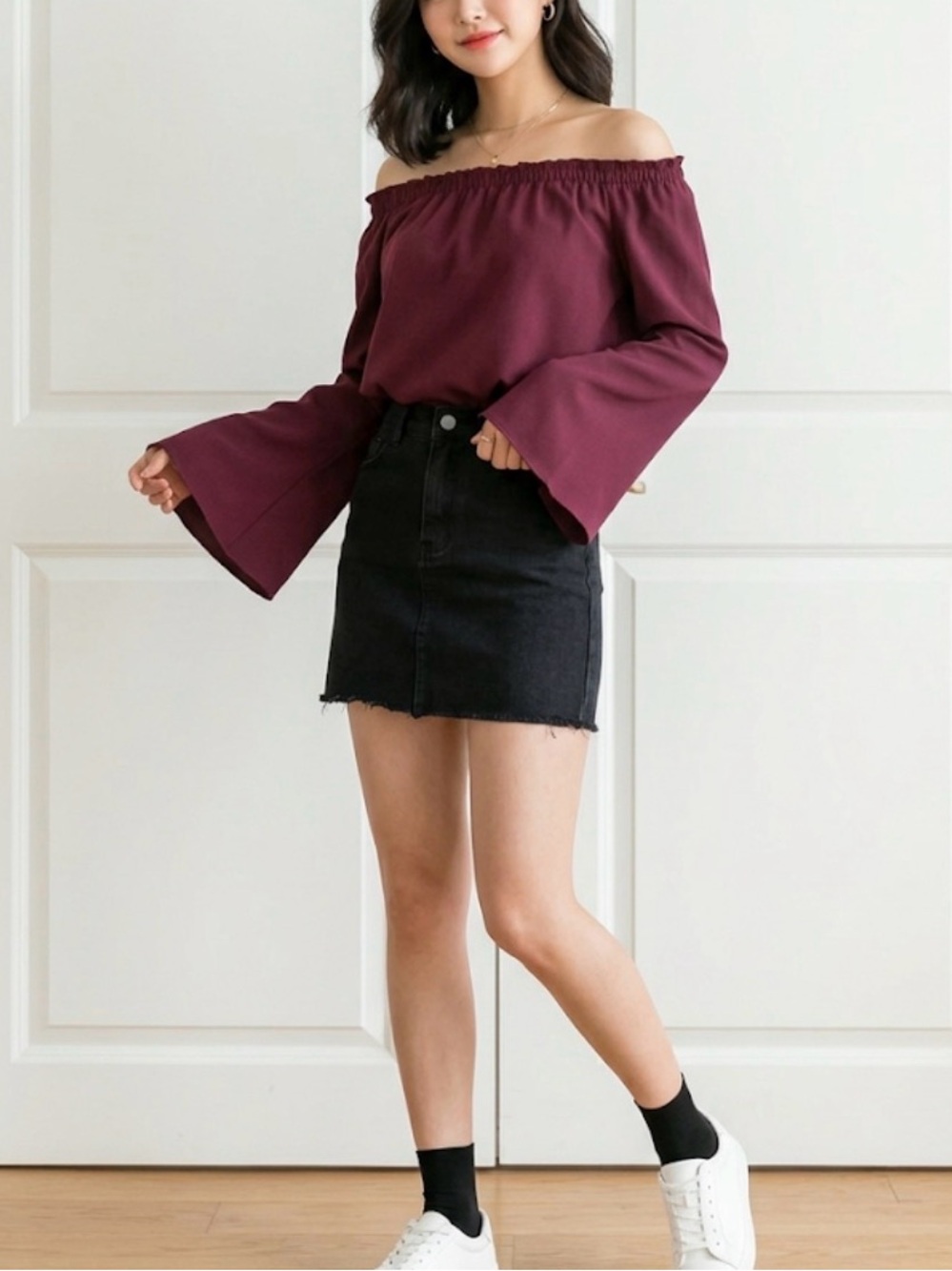 Guess Off-Shoulder Top in Wine